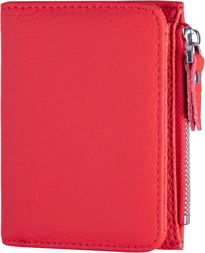 Vista 11 de Cartera pequeña de piel suave para mujer, con bloqueo RFID, con bolsillo con cremallera, billetera plegable, color negro