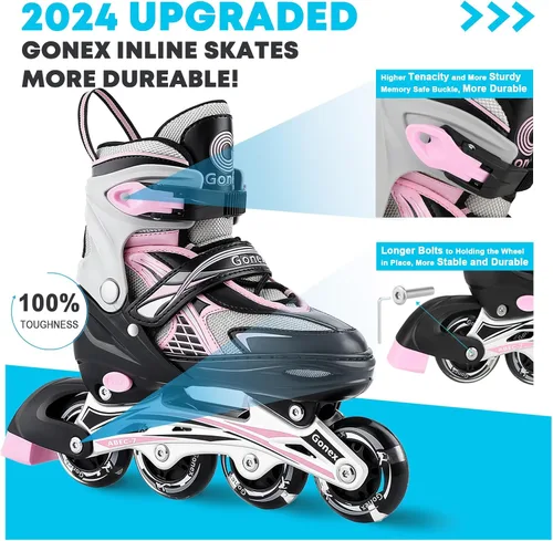 Vista 2 de Gonex Patines en línea para niñas y niños, patines ajustables para exteriores, patines en línea para niños, adolescentes y mujeres con ruedas