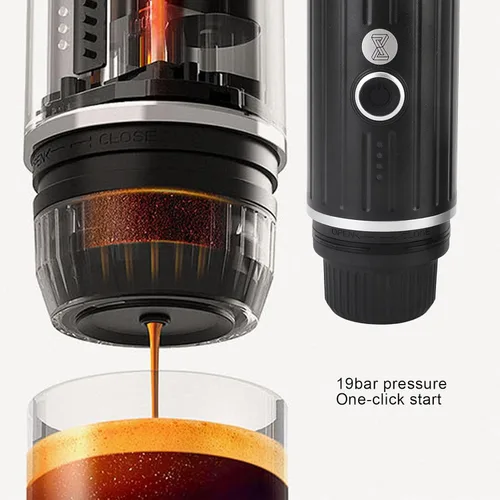Vista 4 de Cafetera eléctrica portátil Cafetera de viaje automática para camping, coche, cafetera, calefacción inalámbrica, compatible con cápsulas de café
