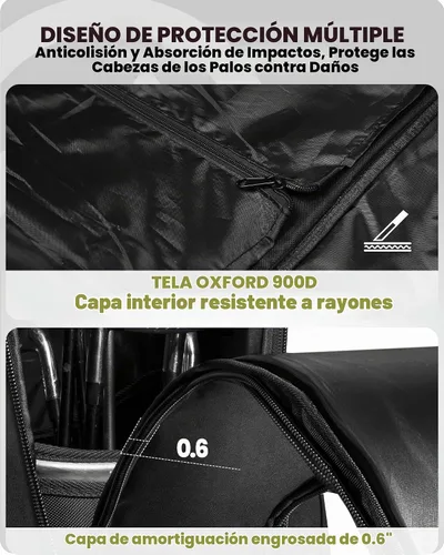Vista 3 de OutdoorMaster Bolsa de Viaje de Golf Acolchada con Ruedas Reforzadas, Oxford 900D de Servicio Pesado Resistente al Desgaste y Resistente al Agua