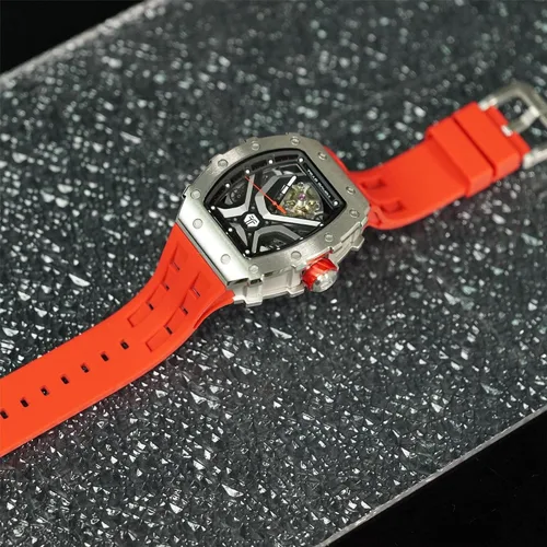 Vista 4 de TSAR BOMBA Reloj de pulsera cuadrado automático de lujo para hombre, 164.0ft, impermeable, esqueleto, mecánico, elegante, para hombres, simple