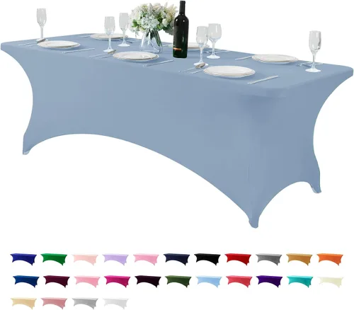 Vista 61 de Mantel de elastano para mesa de 6, 4 o 8 pies, universal, ajustable, para fiestas, banquetes, bodas y eventos, color verde manzana