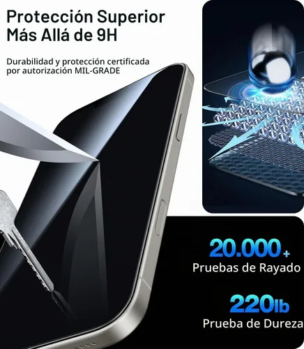 Vista 7 de UltraGlass Vidrio Ultra 9H+ para iPhone 13 Pro Max Protector de Pantalla de Privacidad [No.1 Grado Militar Irrompible y 100% Anti Espía] Vidrio