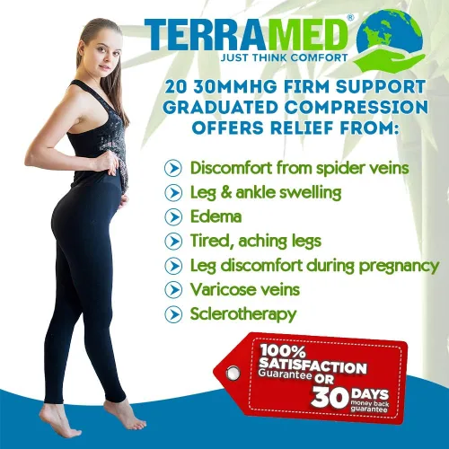 Vista 3 de Terramed Just Think Comfort Leggings de microfibra de compresión graduada sin pies extra firmes para mujer (20-30 mmHg) con control superior
