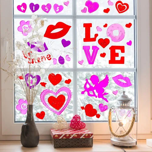 Vista 7 de XIMISHOP 6 calcomanías de gel para ventana de San Valentín para decoración de ventanas