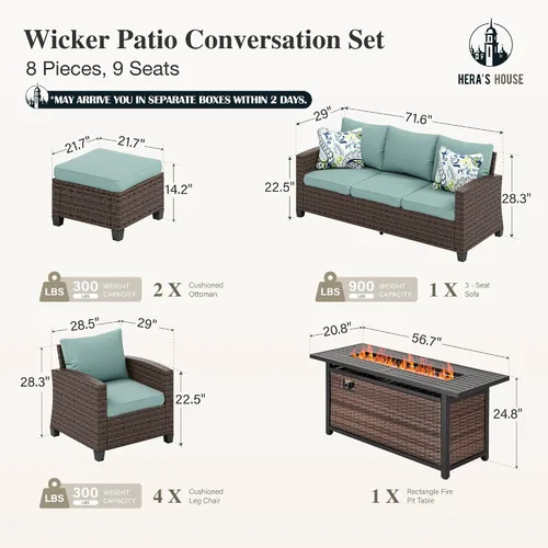 Vista 49 de HERA'S HOUSE - Juego de muebles para patio con mesa para fogata, muebles de mimbre para exteriores, sofá de conversación con asientos profundos