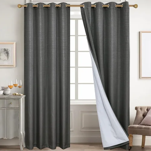 Vista 110 de Diraysid Cortinas 100% opacas de lino beige para dormitorio, con ojales, aislamiento térmico, cortinas de oscurecimiento de habitación