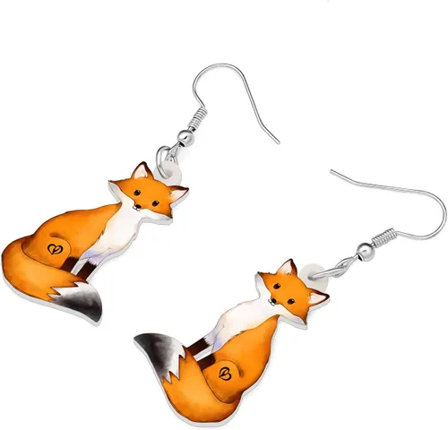 Vista 3 de DUOWEI Aretes de zorro de dibujos animados, zorros colgantes, lindos animales, joyería de regalos para mujeres y niñas