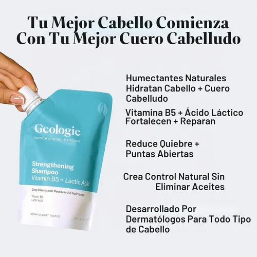 Vista 2 de Geologie Champú fortalecedor Vitamina B5 + ácido láctico Control personalizado Cuidado del cabello 8 onzas líquidas