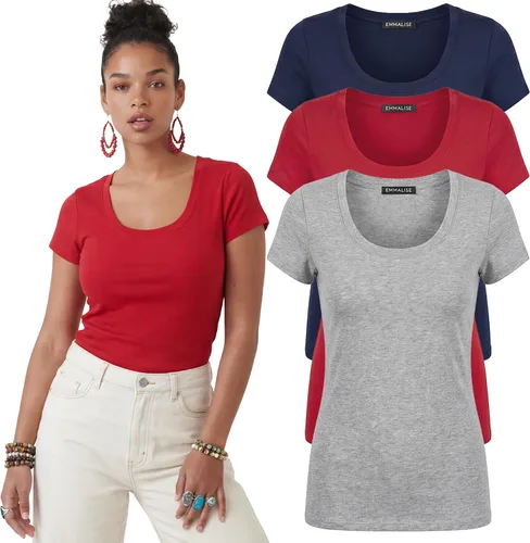 Vista 68 de Emmalise - Camiseta de manga corta para mujer, cuello redondo, estilo básico, pack de valor, tallas junior y grandes