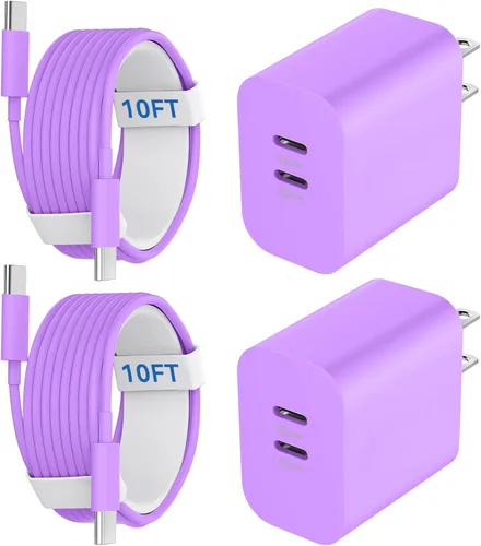 Vista 18 de Cargador para teléfono 15/16/17 Pro Max de carga rápida, bloque de carga USB C de doble puerto de 20 W con cable de carga USB C a C de 6.6 pies