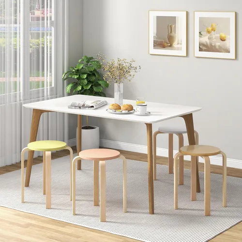 Vista 2 de COSTWAY Juego de 4 taburetes apilables de madera curvada, sillas de mostrador sin respaldo de 18 pulgadas de altura con parte superior redonda