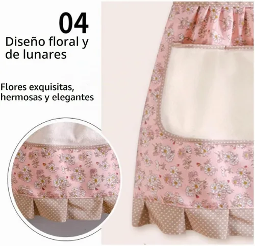 Vista 7 de Delantales de 3 piezas para mujer con bolsillos, delantales florales de cocina, delantal de algodón resistente al agua con correa ajustable