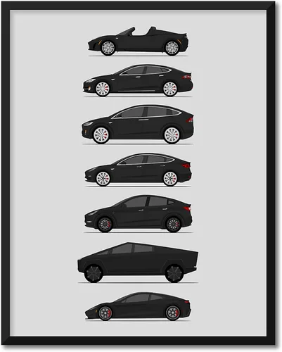 Vista 19 de Custom Car Posters Póster hecho a mano compatible con Tesla Generations e impresión de Roadster, Model S, Model X, Model 3, Model Y, Cyber Truck