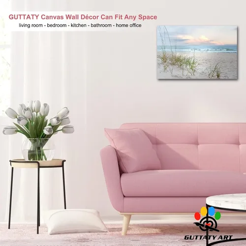Vista 3 de GUTTATY Lienzo decorativo para pared, cuadros del océano, pintura de arte costero para decoración de pared de sala de estar, póster de mar, arte
