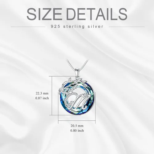 Vista 6 de TOUPOP Regalos para mujeres, collar con colgante de letra inicial de la A a la Z con círculo azul, joyería de cristal para mujeres, su madre