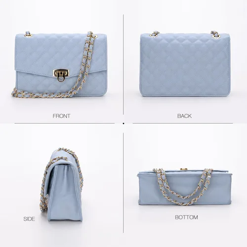 Vista 4 de GM LIKKIE Bolso de hombro acolchado para mujer, bolso cruzado con solapa mediana con correa de cadena, bolso de mano de cuero vegano suave