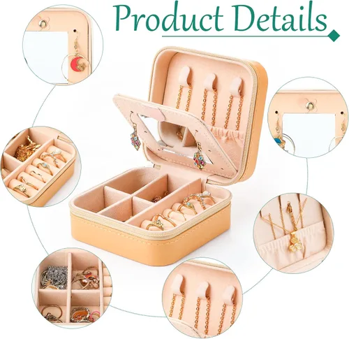 Vista 3 de Joyero de viaje de 10 piezas, cajas de regalo de dama de honor, organizador de viaje con espejo, caja pequeña de joyería, mini caja organizadora