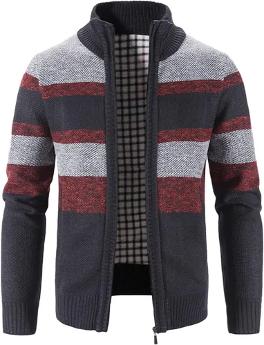 Vista 2 de Camisas de franela de manga larga para hombre, casual, cuello alto, cremallera, manga larga, cálida y suelta, chaqueta de punto de invierno