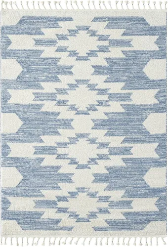 Vista 3 de LUXE WEAVERS Ibiza Collection 8068 - Alfombra geométrica suroeste, color azul, 5 x 7