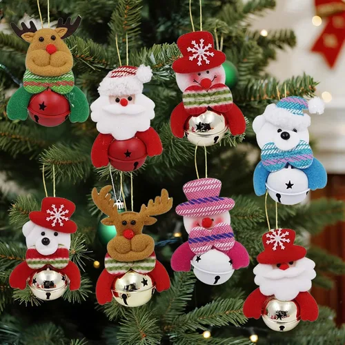 Vista 4 de Happy Trees Juego de adornos de felpa para árbol de Navidad para decoración de fiesta en el hogar, muñeco de nieve colgante de Navidad, alce, Papá