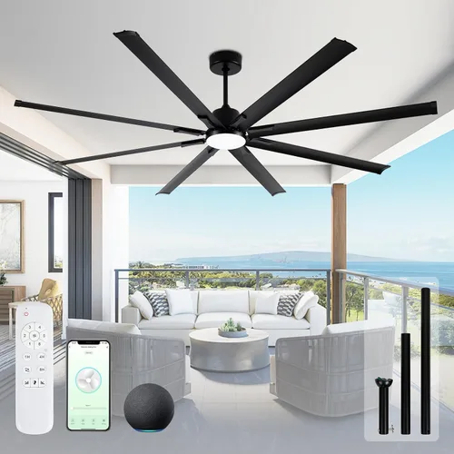 Vista 16 de Minislak Ventilador de techo de 72 pulgadas con luz, ventilador de techo industrial con 8 aspas de aluminio, ventilador inteligente negro dorado