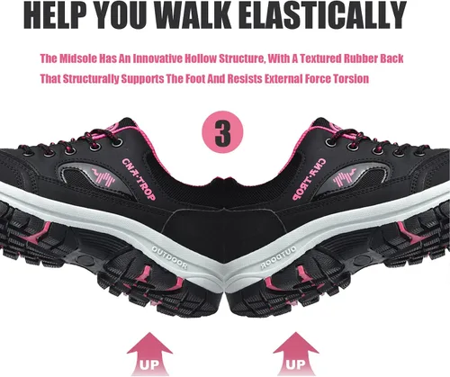 Vista 6 de Lymphvity Zapatos ortopédicos de senderismo para mujer, zapatos de senderismo para exteriores, ligeros, ligeros, con cordones, antideslizantes