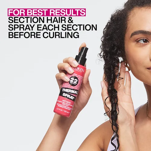 Vista 4 de Redken Spray Térmico 22 Alta Fijación - Protector térmico y bruma fijadora contra el calor, para rizadores y planchas, control duradero del frizz