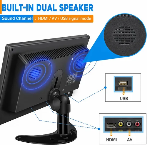 Vista 6 de Haiway Monitor de seguridad de 10.1 pulgadas, resolución de 1024 x 600, pequeño monitor HDMI, monitores de computadora pequeños con control remoto