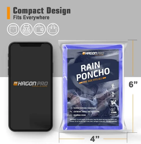 Vista 2 de Hagon PRO Disposable Rain Ponchos for Adults (5 Pack)