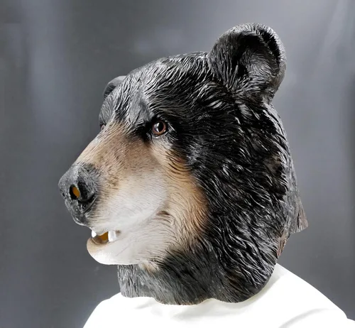 Vista 5 de Máscara realista de látex de oso negro para adultos, disfraz de Halloween, cosplay, fiesta de carnaval, Negro