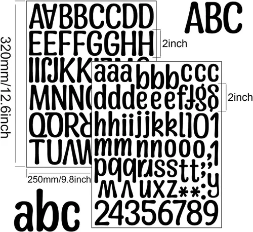 Vista 3 de 1190 piezas de 10 hojas de calcomanías negras grandes de letras de números, vinilo de 2 pulgadas, autoadhesivas, impermeables, para gorras