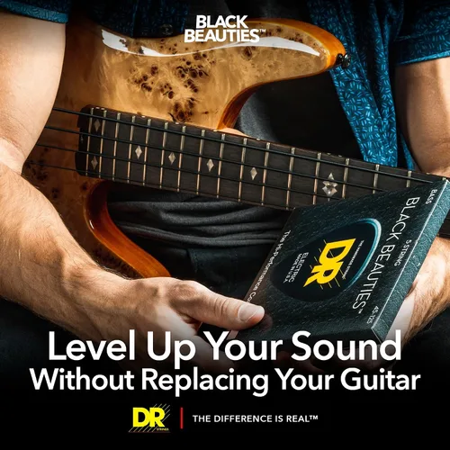Vista 4 de DR Strings Beauties-Black Coated Steel 6 Cuerdas de guitarra bajo, calibre 30-125, núcleo redondo (BKB6-30)