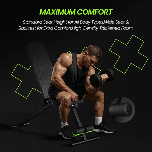 Vista 4 de Banco de pesas ajustable para gimnasio en casa, banco de entrenamiento plegable para ejercicio de cuerpo completo con mancuernas, banco
