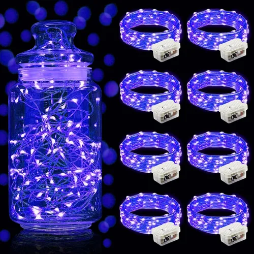 Vista 64 de Aogist Paquete de 24 luces de hadas, 3 modos, 2,1 metros, 20 luces LED, impermeables, cable plateado, funcionan con pilas, mini luces de alambre
