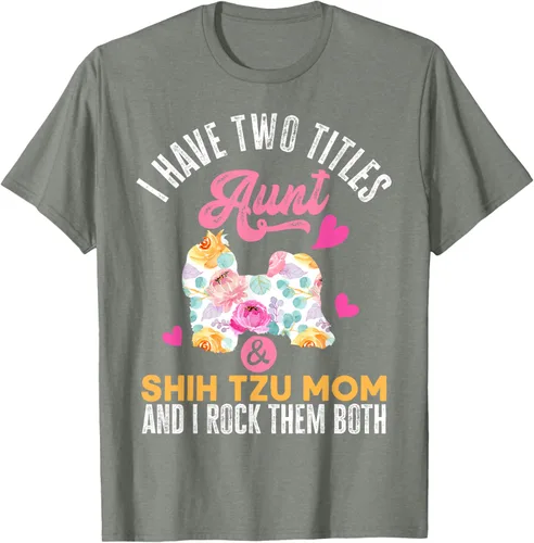 Vista 27 de I Have Two Titles Aunt and Shih Tzu Mom Camiseta divertida para perro, Negro