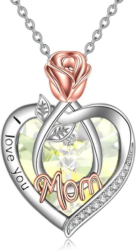 Vista 29 de Joyería de plata esterlina 925 para mujer, collar con pendiente de flor y corazón de cristal, para cumpleaños, regalos para mamá, abuela, esposa 01