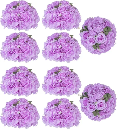 Vista 13 de BLOSMON Bolas de Flores Artificiales Centros de Mesa de Boda 2 Piezas 11.8" Lila Flores Falsas Rosa Hortensia Arreglo de Bolas Centro de Mesa