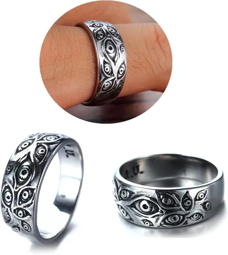 Vista 5 de Juego de 12 anillos de rana para mujeres y hombres, vintage de serpientemal de ojohongollantocara sonrienteabrazoluna estrella, sol, anillos