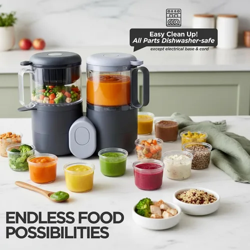 Vista 7 de Vaporizador y licuadora de alimentos para bebés, procesador de alimentos multifunción 4 en 1 y vaporizador con licuadora, descongelación