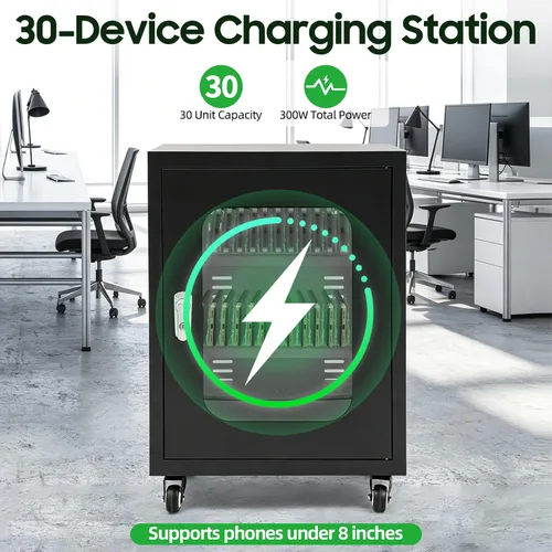 Vista 2 de Estación de carga para teléfonos celulares con 30 ranuras, estación de carga recargable para casillero de teléfono celular, carrito de carga móvil