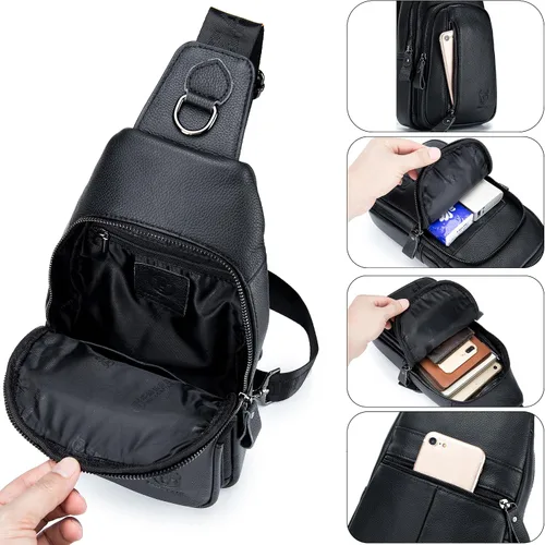 Vista 19 de LUKZIJAES Bolso bandolera de cuero genuino para hombre