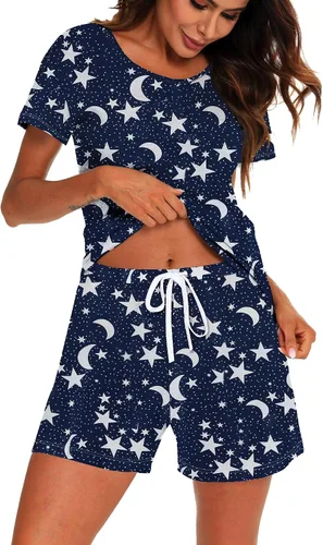 Vista 35 de ENJOYNIGHT - Conjunto de pantalones cortos de pijama para mujer, pijamas de algodón para verano, ropa de dormir con bolsillos Negro