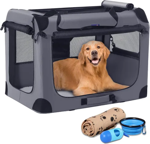 Vista 15 de Jaula portátil plegable para perros Petprsco, jaula de viaje para perros 24x17x17 con manta suave y cálida y cuenco plegable para gatos grandes
