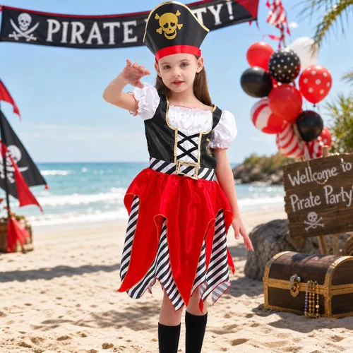 Vista 4 de Lingway Toys Disfraz de lujo de pirata para niñas, vestido de princesa bucanera para niños