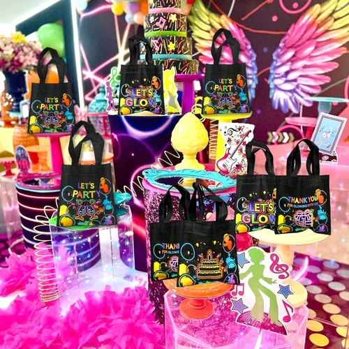 Vista 6 de BANBALLON 20 bolsas de neón para recuerdos de fiesta, suministros de fiesta de cumpleaños que brillan en la oscuridad, bolsas de regalo para fiesta