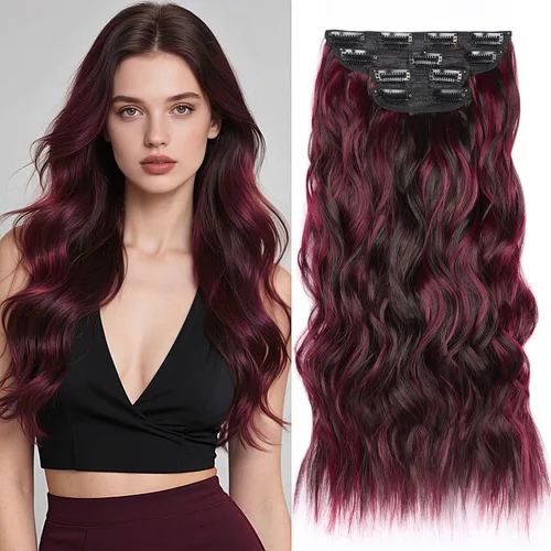 Vista 15 de Extensiones de cabello rubio con clip, de 22 pulgadas, extensiones de cabello largo y rizado con clip, 4 unidades, extensiones de cabello sintético