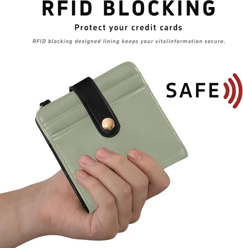 Vista 4 de Burbuja Sage Green Solid Color Womens Wallet Slim PU Leather Wallet with RFID Blocking, Bifold Zipper Coin ID Window Holder for Ladies