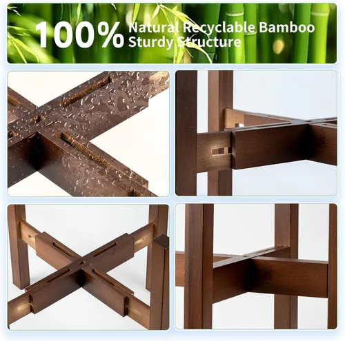 Vista 4 de Soporte ajustable de bambú para plantas de interior, soporte para macetas de 8 a 12 pulgadas para sala de estar, dormitorio, esquina, estante