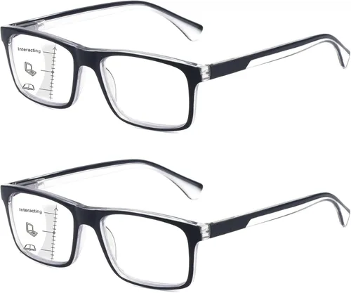 Vista 10 de Missfive Paquete de 2 lentes de lectura progresivos multienfoque ligeros para hombre, bloqueo de luz azul, bisagra de resorte multifocal, calidad